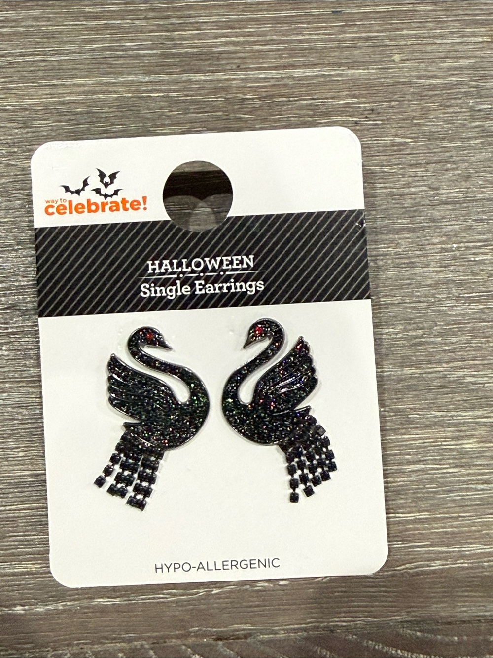 NWT way to celebrate Halloween Black Glitter Swan Earrings